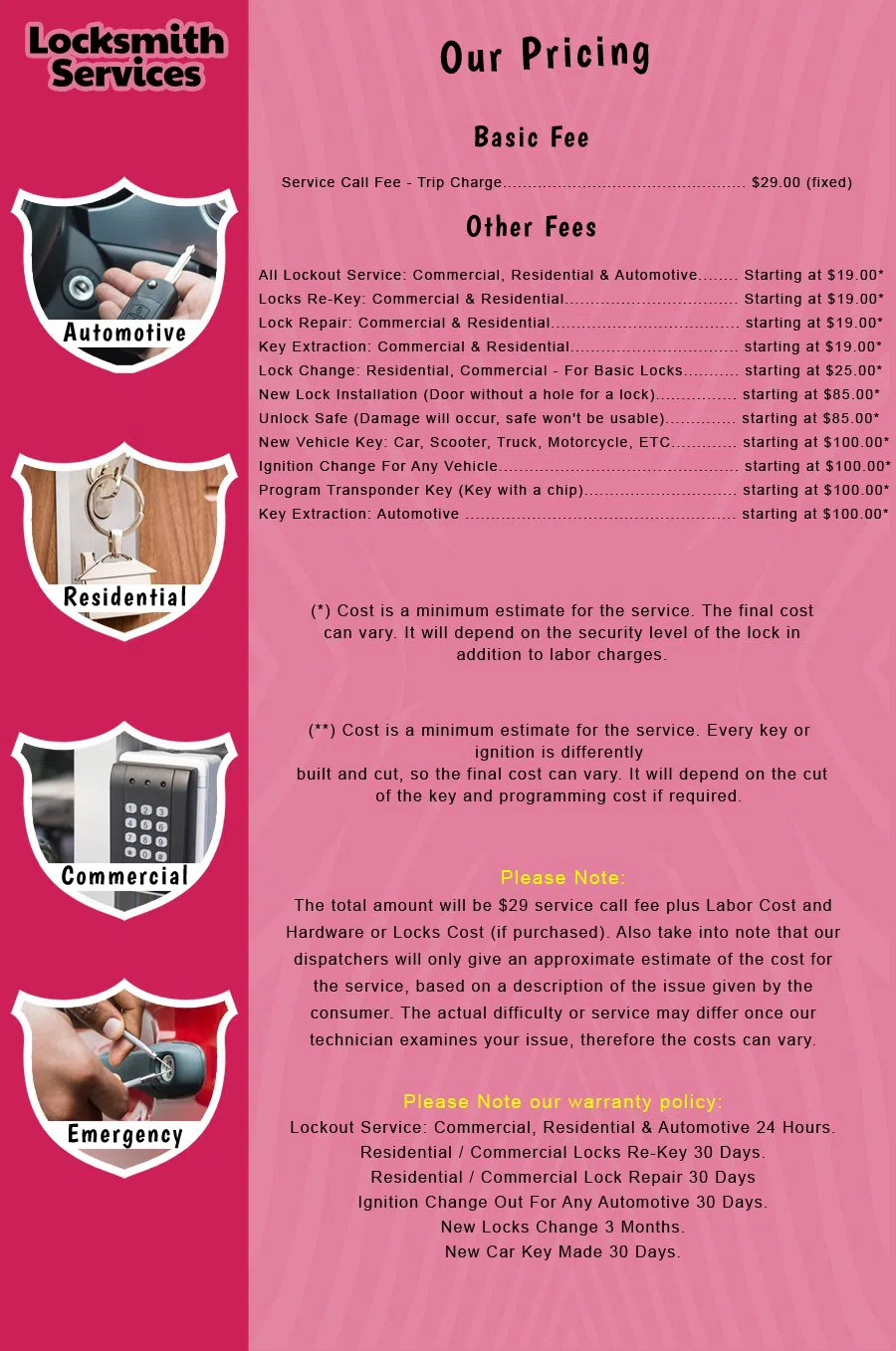 West Orange NJ Locksmith Store West Orange, NJ 973-862-5279 - price-list-c-18